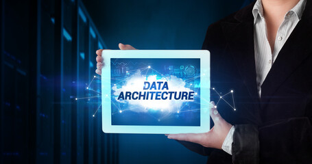 Person holding tablet, technology concept