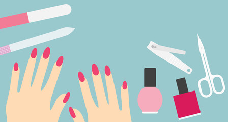 Obraz premium nail care, manicure salon concept with copy space- vector illustration