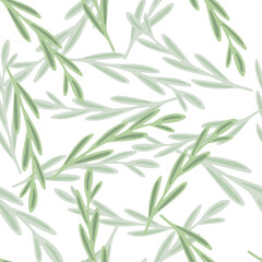 Naklejka na ściany i meble Isolated natural seamless pattern with leaf branches shapes in green colors. Simple botanic doodle backdrop.