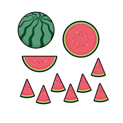 スイカのアイコンセット 線あり ベクター