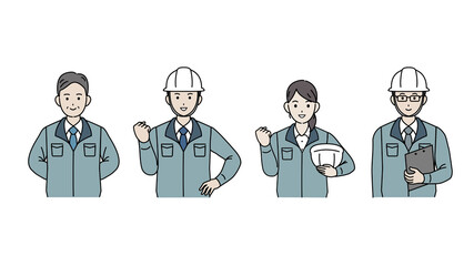 現場監督　建築士　製造業　業者　男女　チームワーク　上半身　イラスト素材