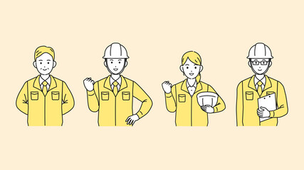 現場監督　建築士　製造業　業者　男女　チームワーク　上半身　イラスト素材