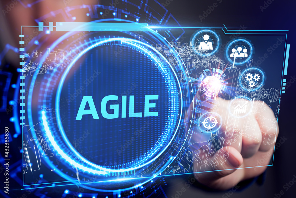 Poster business, technology, internet and network concept. agile software development.