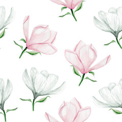 Naklejka premium Dance of spring summer flowers watercolor seamless pattern. Template for decorating designs and illustrations.