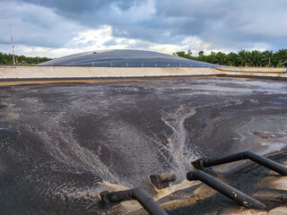Bio-gas waste water treatment pond  In industrial plants. Water pollution. 