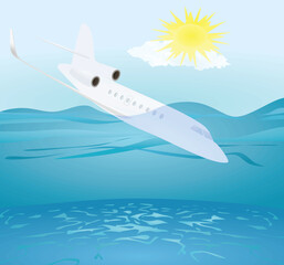 Airplane crash on sea. vector