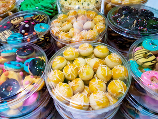 Cookies for celebration of El -Fitr Islamic Feast.(The Feast that comes after Ramadan). Varities of Eid Al-Fitr sweets. Served with tea,dates fruits and roasted nuts. (Kue lebaran) 