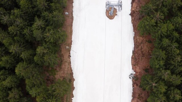 A Ski Slope With Artificial Snow In Spring From Above