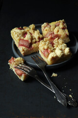 Rhabarber Streuselkuchen vom Blech mit Puddingfüllung