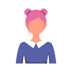 Portrait of young girl with pink hair, isolated on white background. Portrait of woman without face. Fashionable hairstyle, long hair. Avatar for social network, mobile app. Vector flat illustration	