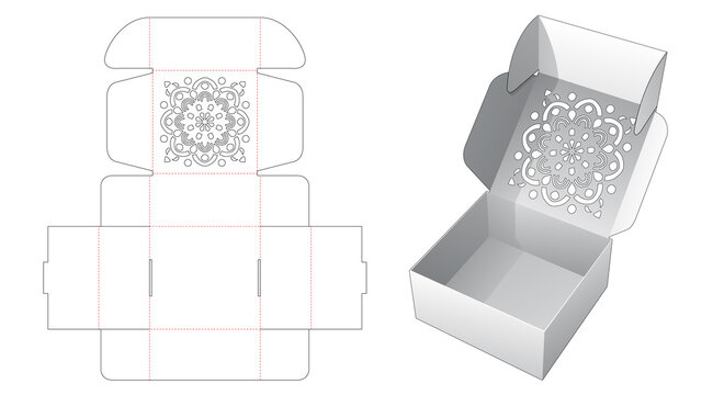 Folding Cake Box With Stenciled Mandala Pattern Die Cut Template