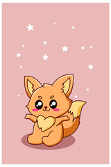 Happy and funny little fox cartoon illustration