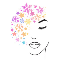 Woman silhouette face with snowflakes art illustration