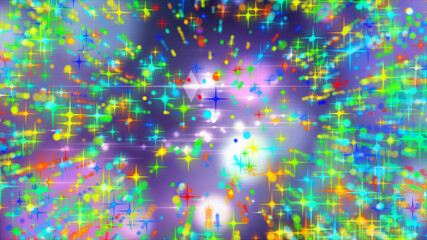 Abstract background with kaleidoscopic flight of colorful stars in outer space. Beautiful background of a disco, festival. Isolated black background.