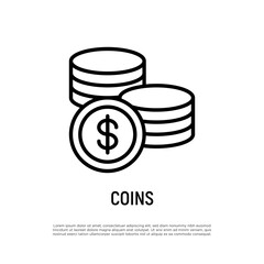 Stack of dollar coins. Symbol of investment, income and profit. Thin line icon. Vector illustration.