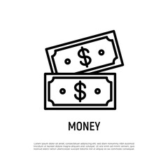 Money thin line icon. Currency. Symbol of investment, income and profit. Vector illustration.