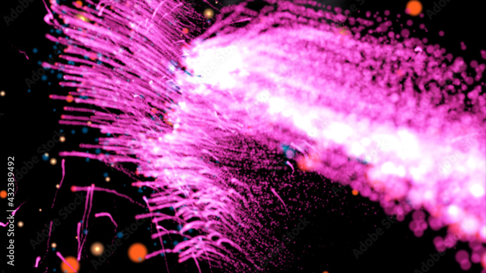 Poster an abstract strip of fireworks scattering into many disappearing particles in space. beautiful decor
