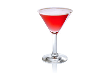 Clover club cocktail in martini glass isolated on white background