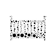 A large baby cot symbol in the center made in pointillism style. The center symbol is filled with black circles of various sizes. Vector illustration on white background