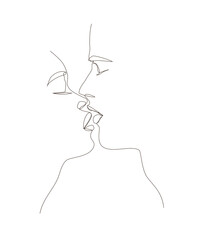 Linear kissing couple in minimalistic style. Modern line art illustration. 