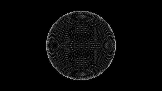 Rotating Polygonal Wirframe Sphere seamless loop animated black white mask 3D rendering