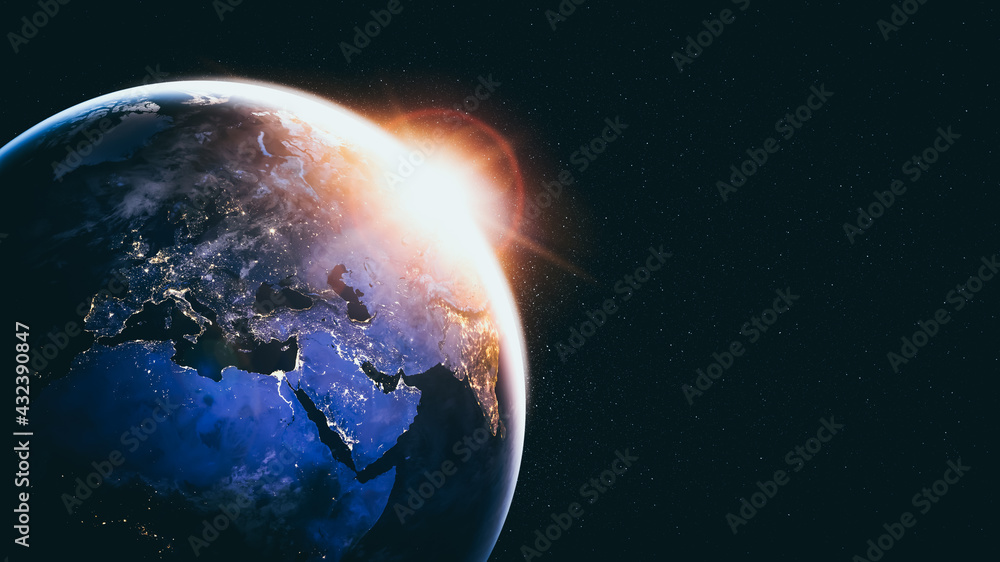 Aufkleber planet earth globe view from space showing realistic earth surface and world map as in outer space p