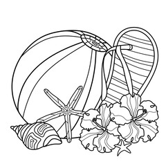 Coloring antistress page for adults 
and children. Summer set.