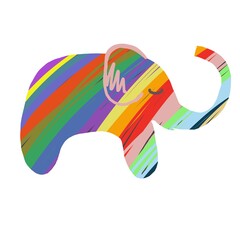 Illustration with bright elephant. Colored. Designed for prints, icons, symbols. Kid’s room. 