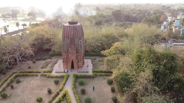 BURDWAN, INDIA - May 02, 2021: This is a beautifully constructed 10th century temple which resembles the Odisha art pattern of rekh. This temple is situated in Memari