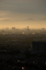 Beautiful Scenery of Jakarta Skyline from Kemayoran during sunrise and daylight