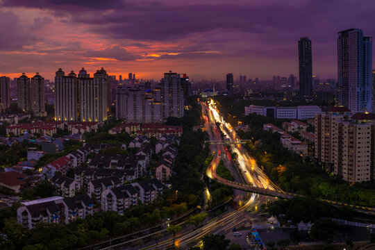 Beautiful Scenery Of Jakarta Skyline From Kemayoran During Sunrise And Daylight