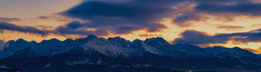Tatra mountains sunset winter - obrazy, fototapety, plakaty