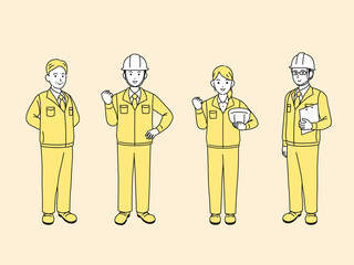 現場監督　建築士　製造業　業者　男女　チームワーク　全身　イラスト素材