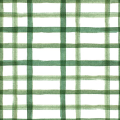 Hand drawn watercolor seamless checkered pattern in green colors. - 432395231