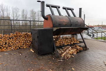 grill and firewood on the street