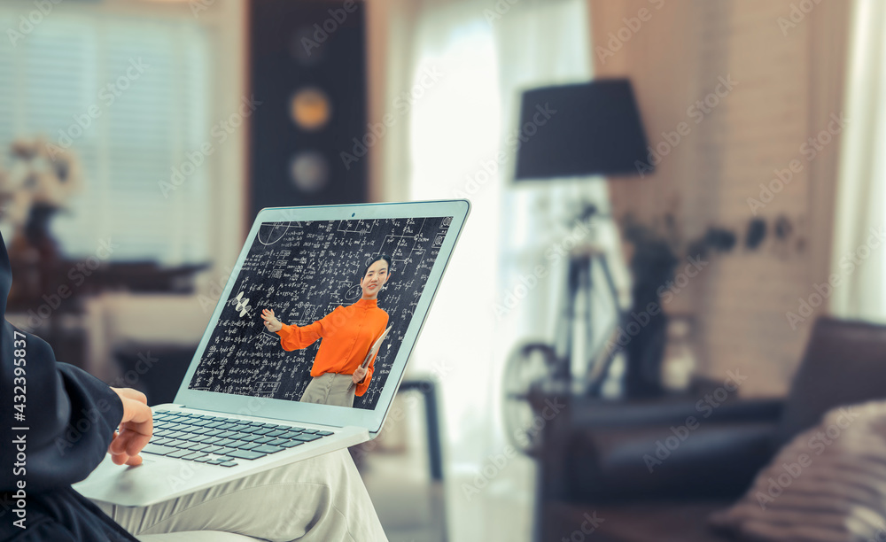 Poster e-learning and online education for student and university concept. video conference call technology