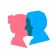 Detailed beautiful woman and man face profiles, relationship concept on white