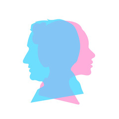 Detailed beautiful woman and man face profiles in one, relationship concept on white