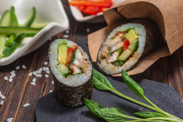 Still life. Japanese cuisine- roll in a package