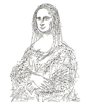 Mona Lisa - Gioconda by Leonardo da Vinci. illustration on the white background, abstract vector 3d. Digital polygonal low poly mesh illustration