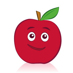 Comic apple with smiling face with friendly eyes. Isolated vector illustration on white background.
