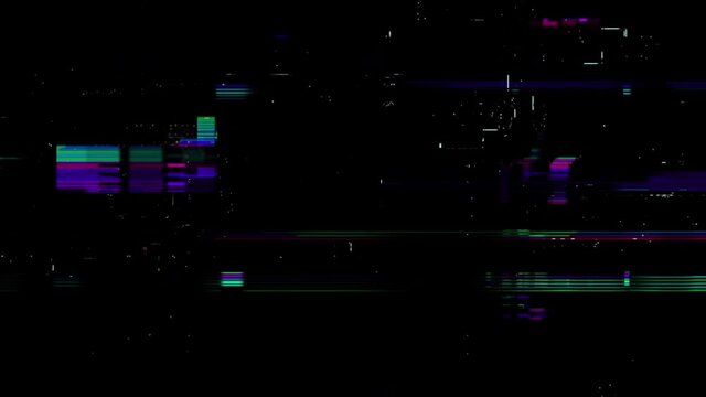Lost signal glitch VHS footage.  Digital pixel noise glitch art effect, flashing glitch, visual video effects stripes color background, noise transition color effect for video editing