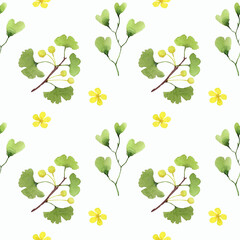 Hand painted watercolor seamless pattern Gingko Foliage