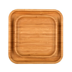 Brown wooden tray plates isolated on white