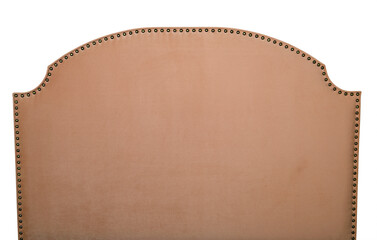 Beige soft velvet bed headboard isolated on white