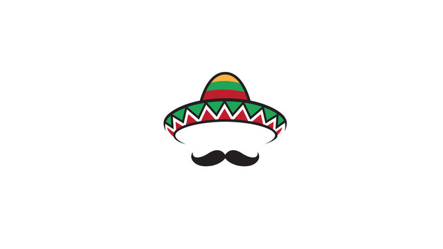 Creative Mexican Sombrero Mustache Head Traditional Logo