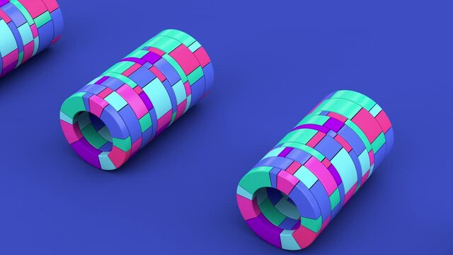 Bright colorful tubes rolling. Abstract illustration, 3d render.