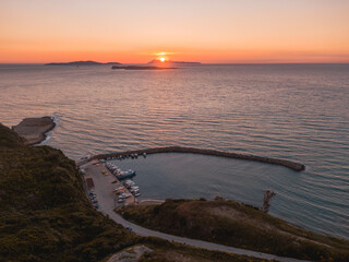 Agios stefanos port corfu  greece sunset aerial view
