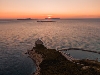 Agios stefanos port corfu sunset aerial view