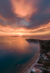 Arillas  beach sunset aerial view greece